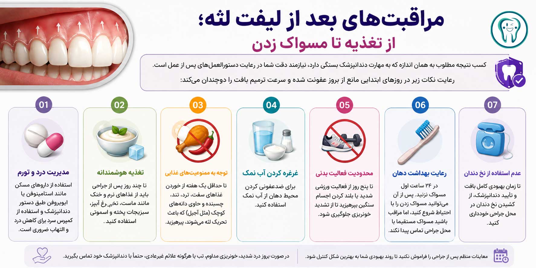 مراقبت‌های بعد از لیفت لثه؛ از تغذیه تا مسواک زدن