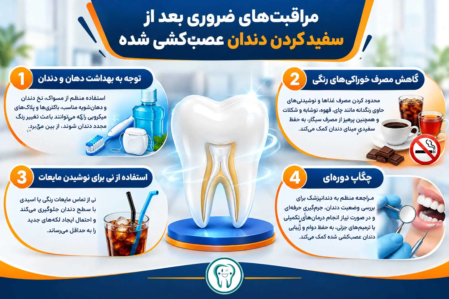 سفید کردن دندان عصبکشی شده؛ روشها، مزایا و نکات مهم 3 مراقبتهای ضروری بعد از سفید کردن دندان عصبکشی شده